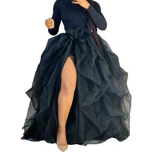 Women's Tulle Maxi Skirt Floor Length Layered High Waist Split Skirt A-Line Puffy Mesh Tutu Skirt for Wedding Party, One Size