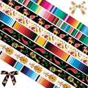 9 Rolls Fiesta Ribbon 3/8" Mexican Serape Grosgrain Ribbons Colorful Gradient Rainbow Stripe Pinata Cactus Guitar Doll Chili Decorative Ribbon for Cinco De Mayo Fiesta Party Mexican Theme Party Events