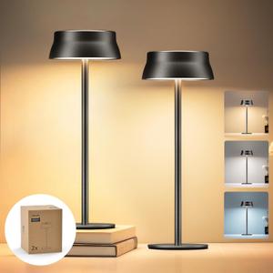 Philips Cordless Table Lamp, Portable Outdoor LED Desk Light,Rechargeable Battery Operated, 2 Adjustable Height, Touch Control & 3 Color Stepless Dimming, Waterproof Lamps for Restaurant/Bedroom (Black)