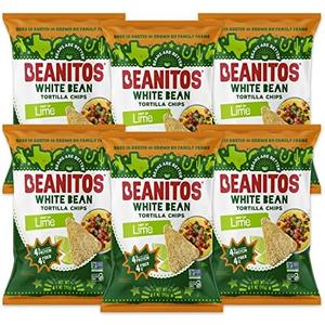 Beanitos White Bean Chips - Hint of Lime - (6 Pack) 5 oz Bag - White Bean Tortilla Chips - Vegan Snack with Good Source of Plant Protein and Fiber, Best Before 13 Apr 2026