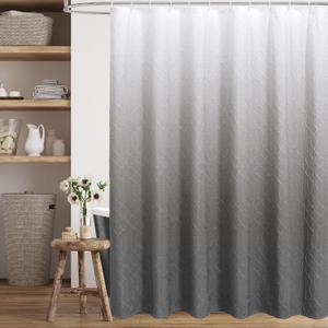 Gibelle Ombre Grey Shower Curtain for Bathroom, 3D Embossed Geometric Textured Fabric Shower Curtain Set with Hooks, Modern Farmhouse Elegant Design, Hotel Quality, 72x72