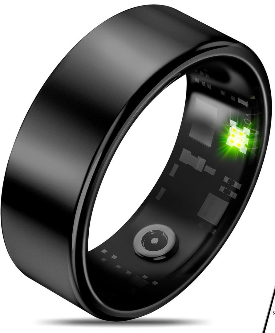 Smart Health Ring for Women Men, Slim Scratch & Fingerprint Resistant Design,Efficient Chip Fitness Tracker, Monitors Heart, Blood Oxygen & Pressure, Sleep, Steps, Waterproof, Sizing Kit