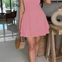 Women's Square Neck Ruffle Hem Mini Dress Ruched Waist Corset Short Party Dresses (Pink), XXL