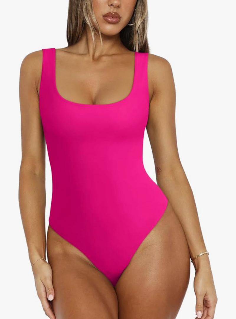 REORIA Bodysuit for Women Scoop Neck Sleeveless Tank Top Bodysuits 2025 Sexy Thong Bodysuit Basic Leotards for Women Size S