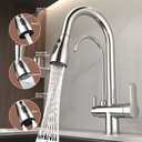 Kitchen Sink Faucet with Pull - Down Sprayer, 2 - Handle 3 - in - 1 Kitchen Sink Filter Faucet, Cold and Hot Mixer Drinking Water Faucet (3-in-1 Filter Faucet, Silver)