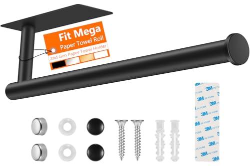 UREZORGEAR 2nd Gen Paper Towel Holder Under Cabinet No Drilling, [More Sturdy] Self Adhesive or Drilling Paper Towel Holder Wall Mount for Kitchen,RV [Fit Mega Paper Towel Roll] SUS304 Stainless Steel