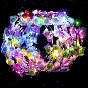 LovesTown 24PCS LED Flower Crowns Headbands Christmas Party, Light Up Flower Crowns For Women, Glow in the Dark Party Supplies for New Year Raves Birthday Wedding Favors Cosplay