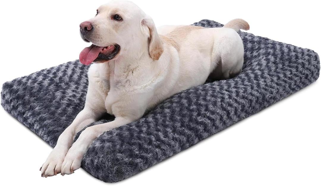 KSIIA Washable Dog Bed Deluxe Plush Dog Crate Beds Comfy Kennel Pad Anti-Slip Pet Sleeping Mat for Large, Jumbo, Medium, Small Dogs Breeds, 35" x 23", Dark Grey