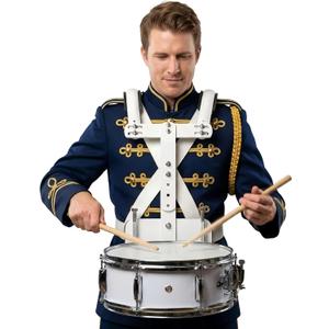 Adjustable Marching Snare Drum Carrier - Lightweight Aluminum Snare Marching Drum Holder with Thickened Padded Shoulder Frame, White