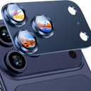 Uyiton Compatible with iPhone 17 Pro Camera Lens Protector - [Not Easy to Break][Strong Adsorption][Case-Friendly] Metal Tempered Glass Rear Camera Screen Cover - Deep Blue
