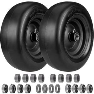 11x4.00-5 Lawn Mower Tires Flat Free, Solid Smooth Tires and Wheels with 3/4" & 5/8" & 1/2" Ball Bearings, 3.4"-7.4" Centered Hub Lawn Mower Front Tires, for Zero-Turn Lawn Mowers, 2 Pack, Black
