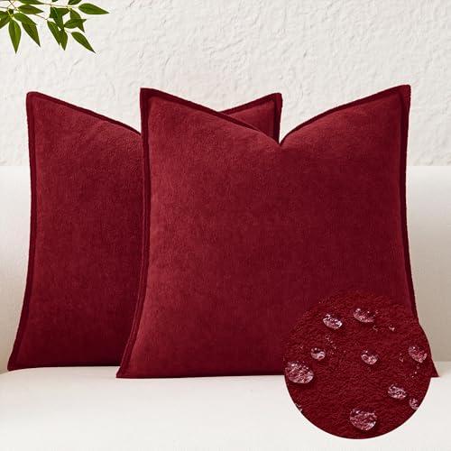 Kevin Textile Valentines Decorative Pillow Covers Burgundy 24x24 Inch Pack of 2 Soft Boucle Textured Waterproof Euro Pillowcases Elegant Pillows for Couch Sofa Chair Bed Home Decor Indoor Outdoor