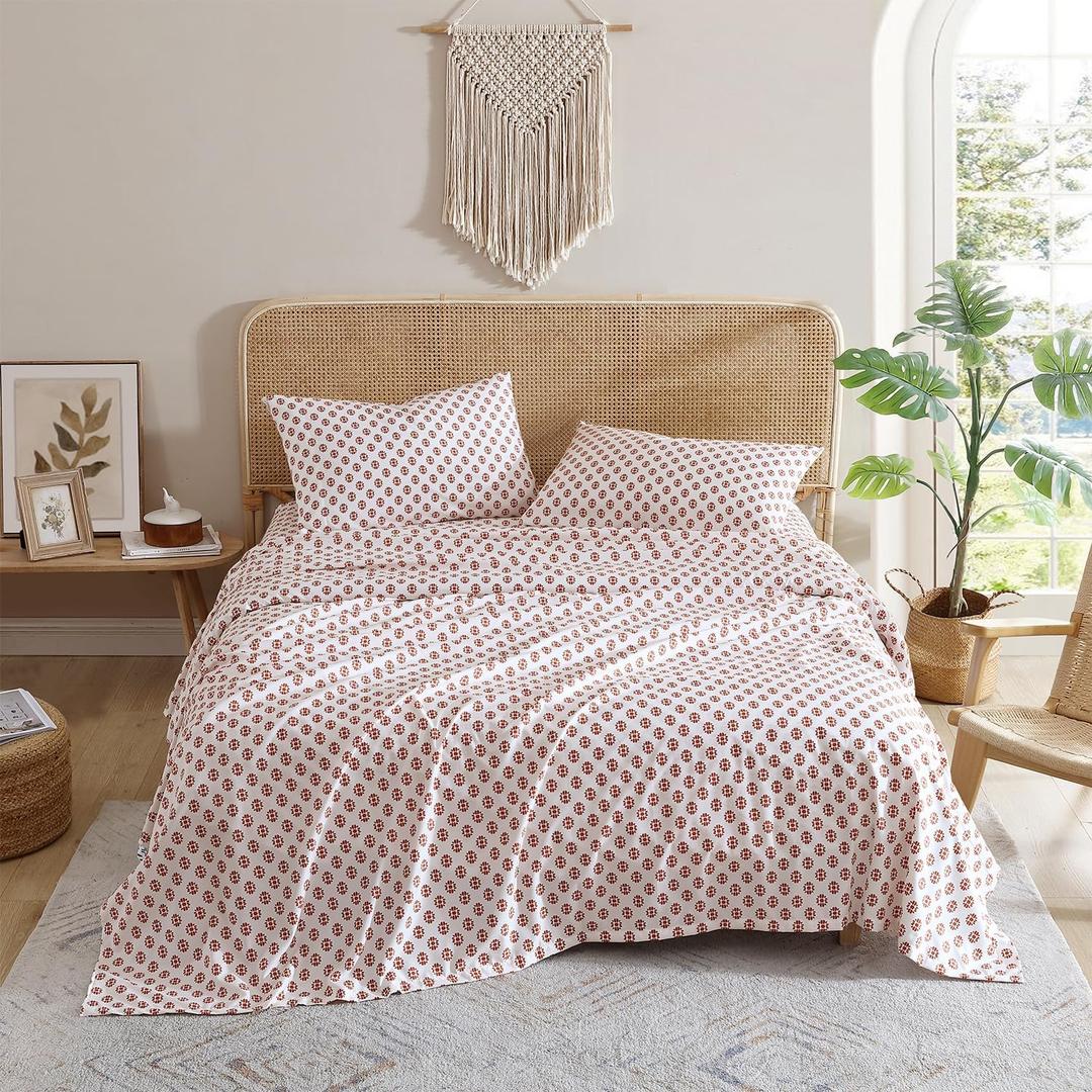 Indigo Ink - King Size Sheet Set, 4-Piece Boho Medallion Patterned Bedding, Soft & Wrinkle Resistant (Panther Collection, Spice)