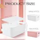 Hoolerry 8 Pieces Colorful Storage Bins with Lid, Plastic Storage Basket Organizing Container Stackable Box with Handle for Shelves Desktop Playroom Office(13.8 x 9.8 x 5.9 Inch,White and Pink)
