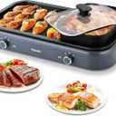 Pukomc Electric Hot Pot with Grill2 in 1 Korean BBQ Grill Shabu Shabu Hot Po 1500W / Temperature Control, Quick Heating Detachable Hot Pot and Baking Traygray
