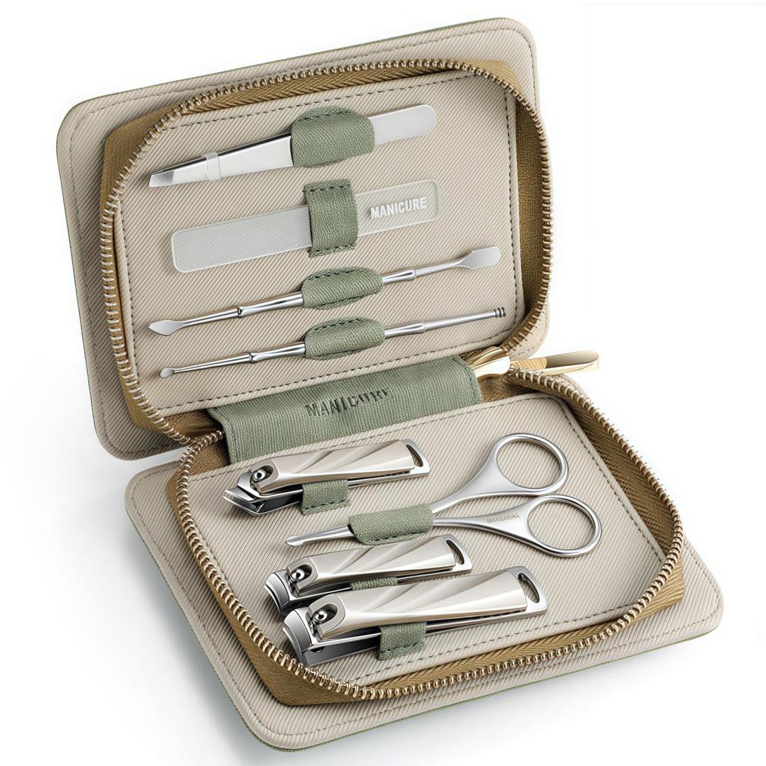 HAPPITON 8-Piece Manicure Pedicure Set-Stainless Steel Nail Clippers Toenail Fingernail Cutters with Travel Case Complete Grooming Kit (Blue)