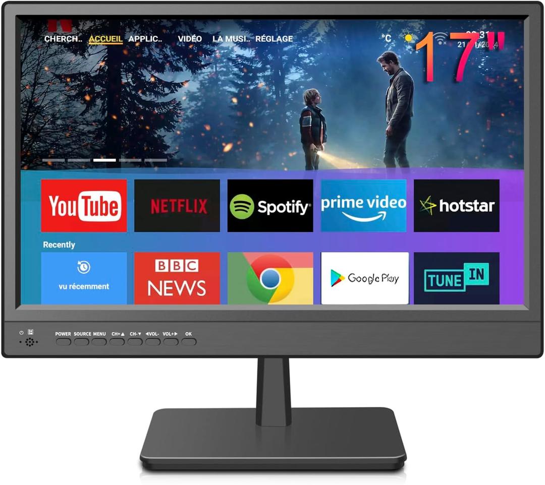 Feihe 17 inch Small Smart TV Built-in APP, HD Flat Screen Smart TV for Home, Kitchen, RV Camper or On-The-Go Entertainment (17 inch)