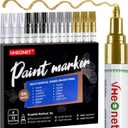 Paint Markers,4 Colors Oil-Based Waterproof Quick Dry Permanent Paint Pens for Metal, Wood, Fabric, Plastic, Canvas, Glass, Rock, Tire, DIY Craft (Metallic Gold,Metallic Silver,Black,White)