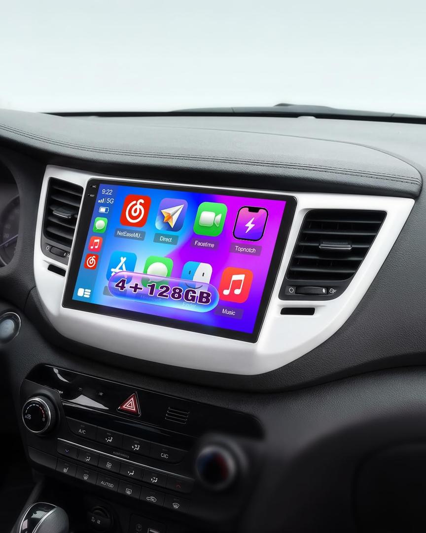 4+128G Car Radio for Hyundai Tucson 2015 2016 2017 2018, 9" 1280 * 720 Touch Screen for Tucson Car Stereo Wireless CarPlay Android Auto 5GHz WiFi Bluetooth 5.0 EQ DSP GPS Navigation Backup Camera