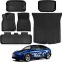 Floor Mats for 2021-2025 Tesla Model Y Custom Fit All Weather TPE Trunk Mats Front & Rear Waterproof Anti-Slip Cargo Liners Accessories for 6 Car Mats 5-Seater (Not Fit 7-Seat)