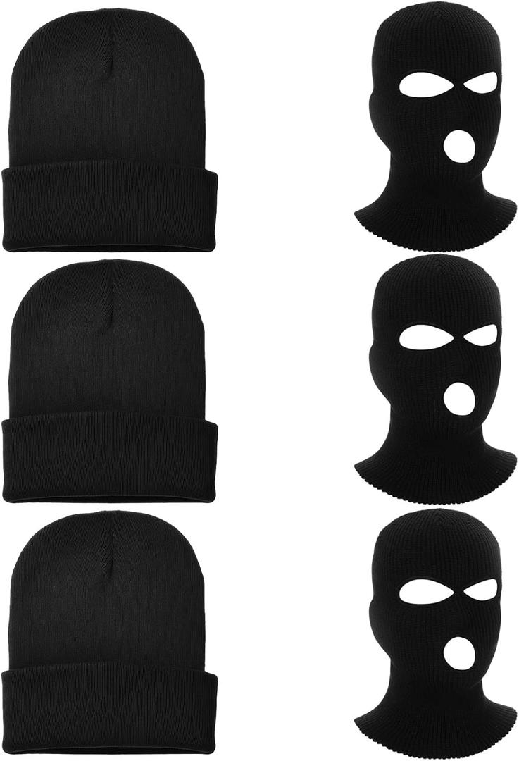 Shihanee 3 Sets / 1 Set Balaclava Ski Mask Beanie Hat Knitted Winter Warm Mask for Cold Weather Outdoor Sports Unisex, 2 in 1 (Black)