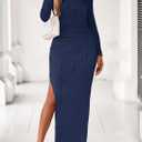 Lazysmile Womens Long Sleeve Maxi Dresses Off Shoulder Bodycon Cocktail Formal Wedding Guest Slit Long Dress Fall Outfits (L)