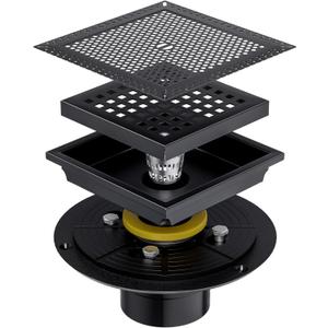 6 Inch Square Black Shower Drain with Flange, Modern Floor Drain with Quadrato Pattern Grate Removable,SUS 304 Stainless Steel