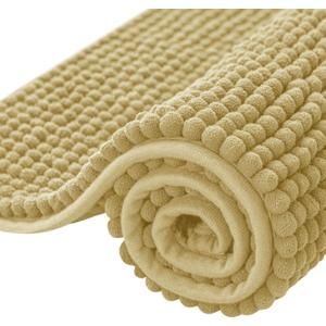SUBRTEX Bathroom Rugs Chenille Bath Rug, Soft Short Plush Bath Mat, Water Absorbent Shower Mat, Quick Dry Machine Washable(Yellow, 16" x 24")