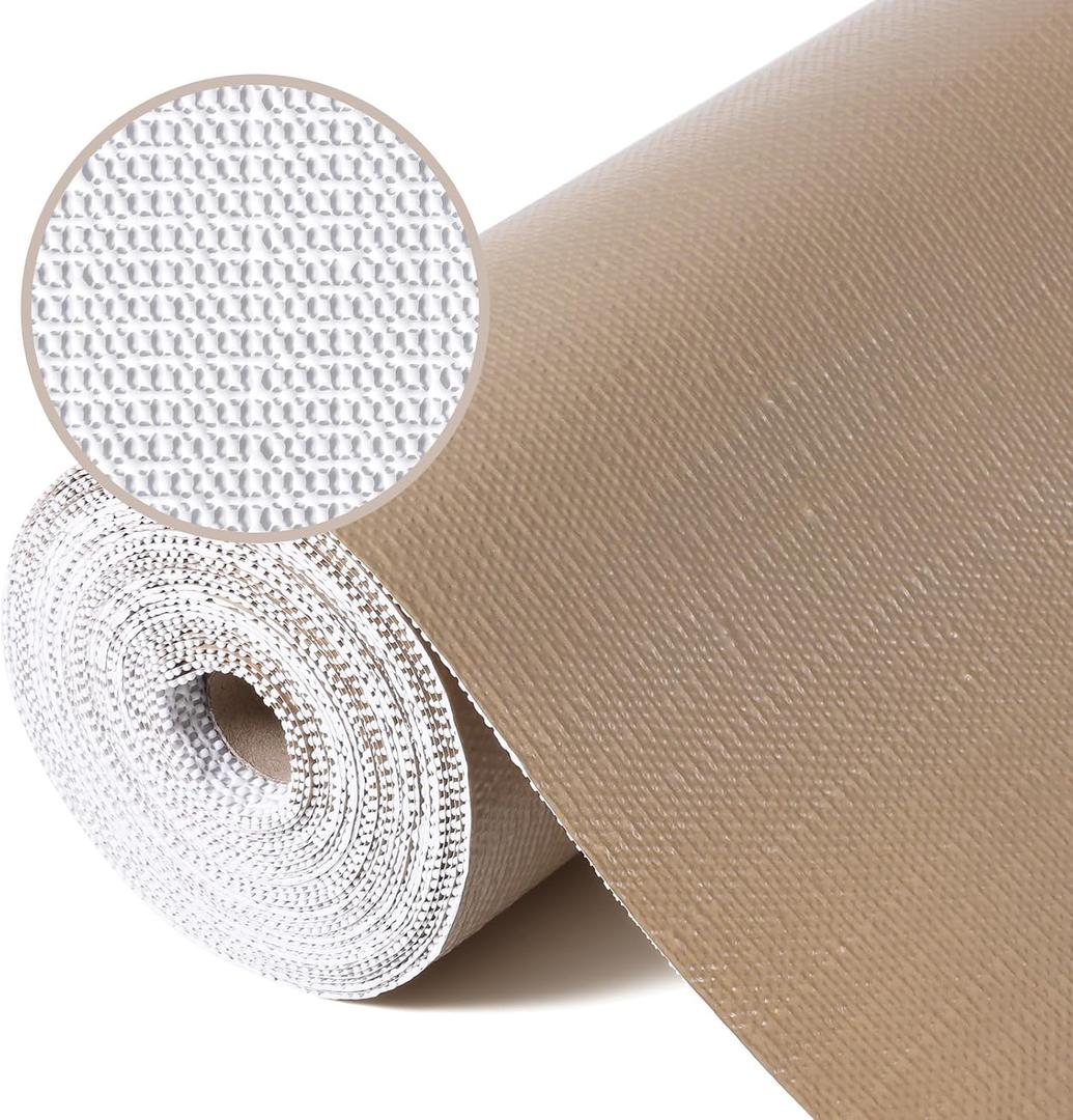 Drawer Liner, Shelf Liners for Kitchen Cabinet Waterproof & Oil-Proof Cupboard Liner Non-Slip Drawer Mat PVC Material Non Adhesive Kitchen Liner for Countertop Beige 23.6 x 393.7 Inches