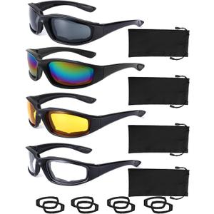 4 Pair Motorcycle Glasses UV Protection Riding Glasses Windproof And Dustproof Sunglass Goggles Motorcycle Goggles (Color/Gray/Yellow/Clear)