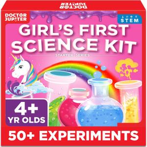 Doctor Jupiter Girls First Science Kit for Kids Ages 4-5-6-7-8 | Christmas, Birthday Gift Ideas for 4+ Year Old Girls | STEM Toy Kit with 50+ Experiments | Learning & Educational Projects