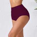 JOYBIK Women’s High Waisted Full Ruched Bikini Swim Bottoms Tummy Control Full Coverage Swimsuit Bottoms (Red, XL)