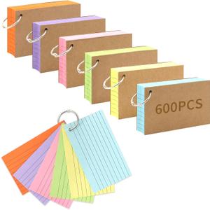 Lovppy 600PCS Index Cards,3x5 Inches Colored Flash Cards with Ring, Punched Lined Flashcards Ruled Index Cards Notecards Study Cards Heavy Note Cards for Studying, Learning, School, College