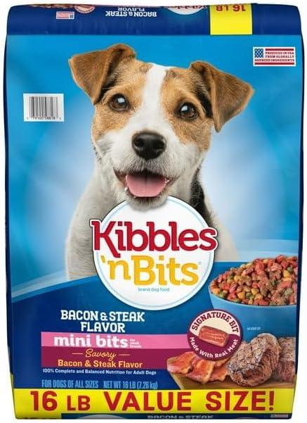 Mini Bits Small Breed Savory Bacon & Steak Flavor Dry Dog Food, 16 Lb. Bag, Complete and Balanced Nutrition for Adult Dogs
