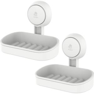 LEVERLOC Soap Holder Suction Cup for Shower, 2 Pack Bar Soap Dish Holder for Shower Wall Mounted NO-Drilling, Plastic Self Draining Removable Vacuum Suction for Bathroom Bathtub Sink