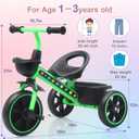 Kids Tricycle with Colorful LED Lights for Toddlers 1-3 Years, Stable 3-Wheel Design & Storage Basket for Fun Indoor Outdoor Ride, Gift for Baby Boy Girl