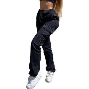 SESERAGI Cargo Pants Women Work High Waisted Streetwear Carpenter Travel Womens Drawstring Hiking Pants (Large, Black)