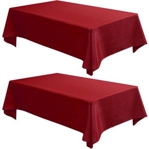 Fitable 2 Pack Faux Linen Christmas Tablecloths, Burlap Textured Fabric Table Clothes Rectangle, Rustic Decorative Table Covers for Winter Holiday Dinner Party Farmhouse (Red, 60 x 84 Inch)