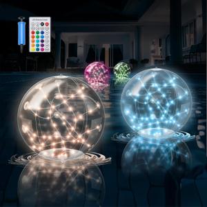 Solar Pool Lights Floating,Waterproof Magic LED Pool Decor with 7 Color Changing, Auto On/Off at Night,No Batteries Needed, Rechargeable for Outdoor Pools, Hot Tubs, Garden & Party Decor [2 Pack] (2 Pcs RGBW Ball Lights)
