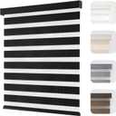 Joydeco Cordless Zebra Blinds for Windows, Dual Layer Light Control Window Blinds with Light-Proof Aluminum Cover, Free-Stop Roller Shades for Home & Office (Black,32" W x 75" H)
