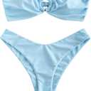 ZAFUL Women's Bandeau Bikini O Ring Strapless Tie Back High Cut Two Piece Swimsuit Bathing Suits (1-Light Blue, Small)