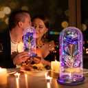 Mothers Day Flowers Gifts for Mom Women Birthday Gift Galaxy Glass Rose Forever Eternal Crystal Flowers Rose in Glass Dome with Butterfly Mother's Day Roses Gifts for Mom Daughter Wife Grandma Purple