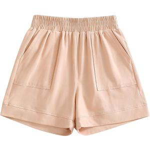 Girls Shorts Cute Summer Elastic Waist Baggy Casual SweatShorts with Pockets Beige 7-8 Years (Beige)
