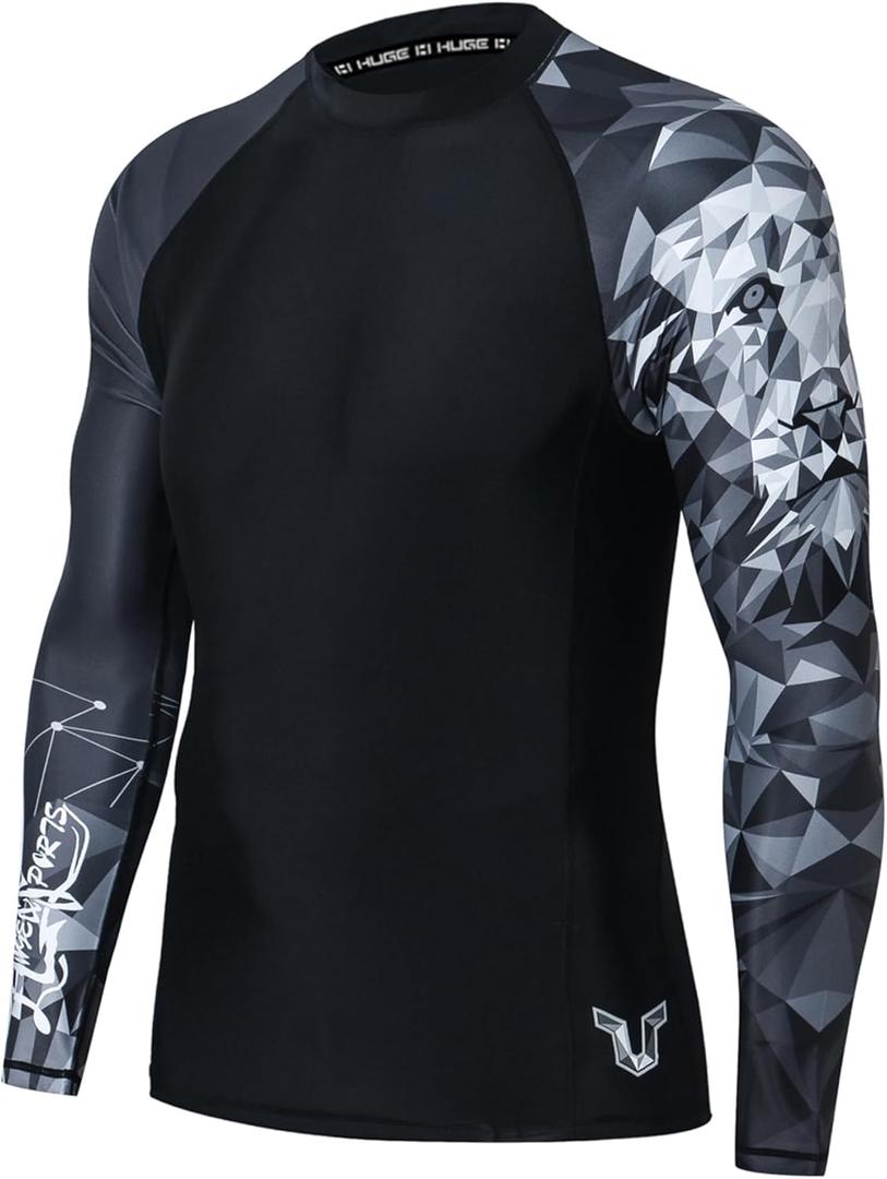 HUGE SPORTS Men's Swim Shirts Long Sleeve UPF 50+ Rash Guard Sun Shirts UV Sun Protection (Lion) S 