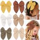 6 PCS Fall Bow Set Cotton Linen Fable Hair Bow Clips for Toddler Girls Handmade Classic Bow Hair Accessories for Little Girls Kids