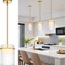 Biewalk Gold Pendant Lights Kitchen Island with 10.2" Clear Glass Shade, Adjustable Modern Pendant Lighting Over Sink with LED, Minimalist Hanging Light Fixture for Dining Room Kitchen Bedroom