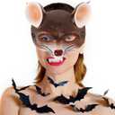 jojofuny Rat Mask: 3D Mouse Mask Half Face Animal Rat Costume for Halloween Carnival Masquerade Party Cosplay Props - Brown