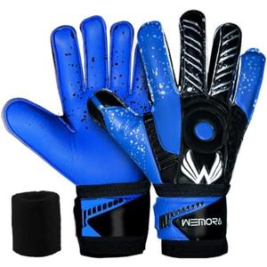 WEMORA Soccer Goalie Gloves Fingersave for Kids Youth Adults with 7.5MM Strong Grip Palm Flexible Finger Spines Goalkeeper Gloves Size 5
