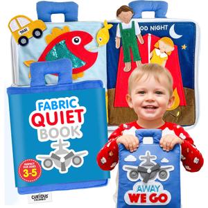 Curious Columbus Quiet Book Away We Go Busy Book for Kids, Montessori Airplane Travel Toy for Preschool and Early Learning