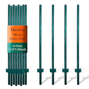 Thealyn 4.8ft Fence Posts, Pack of 10 - Sturdy Metal U-Posts & Step-in Stakes, No Digging Poles for Garden Wire Fencing and Yard Signs (Fits 4-ft Fence Mesh)
